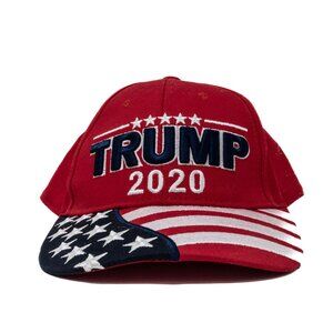Trump 2020 Red Baseball Cap Adjustable Cotton Patriotic Stars & Stripes Design